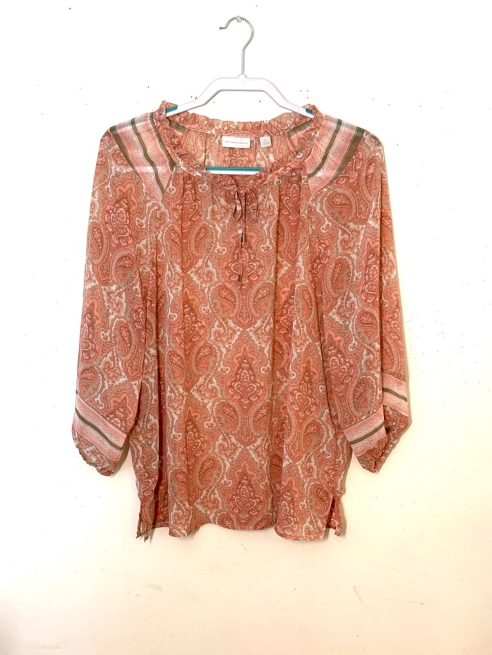 New York & Company Pink Paisley Peasant Blouse. Size XL. EUC.